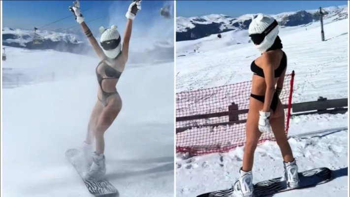 Cine este vedeta care a schiat în costum de baie la Sinaia. Tânăra a făcut furori pe pârtie. Video