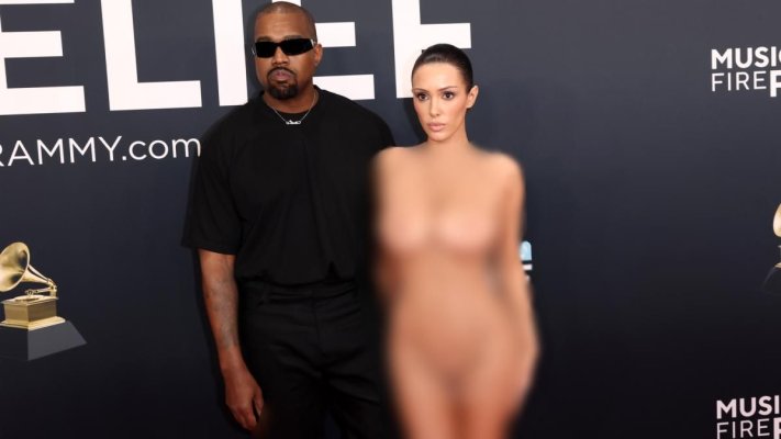 Apariție șocantă la Premiile Grammy 2025: Kanye West și-a adus soția dezbrăcată pe covorul roșu