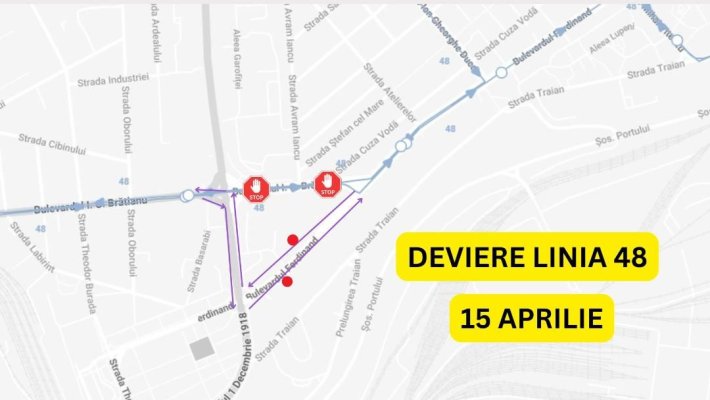 CT BUS anunță că linia 48 va fi deviată temporar
