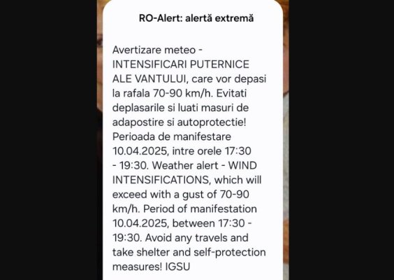 Cod portocaliu de vânt puternic, la Constanța. A fost emis mesaj RO-ALERT