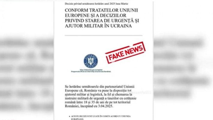 FAKE NEWS: circulă un anunț despre bărbații de până în 35 de ani care ar fi chemați urgent în armată