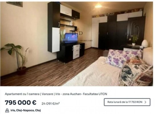 Un proprietar din Cluj își vinde garsoniera cu aproape 800.000 euro