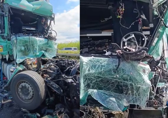 Un șofer român de TIR și o femeie care se afla în cabină au murit într-un accident cumplit, în Ungaria. Video