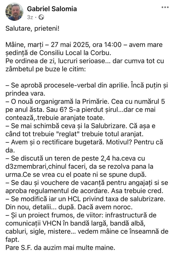 De ce se opune consilierul local Gabriel Salomia asfaltarii strazilor din Corbu!