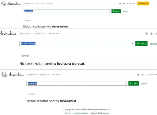 Dexonline a exclus termenii „suveranism“ și „lovitură de stat“ din motorul de căutare 