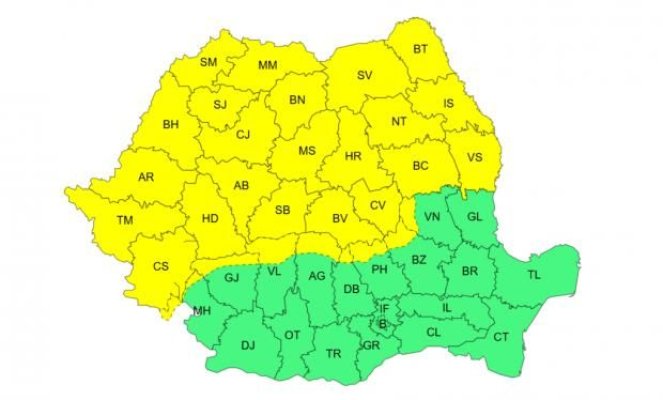 Alertă meteo de furtuni în mare parte din țară
