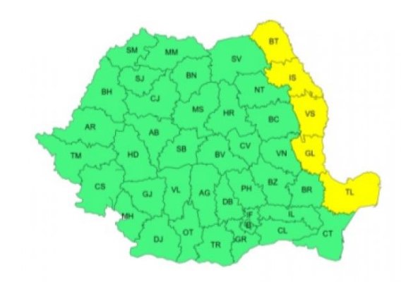 Meteorologii ANM au emis Cod Galben de vreme rea în mai multe județe ale României