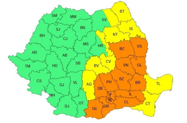 Cod portocaliu și galben de ploi și vânt în estul țării. Ploi și vânt și la Constanța și Tulcea