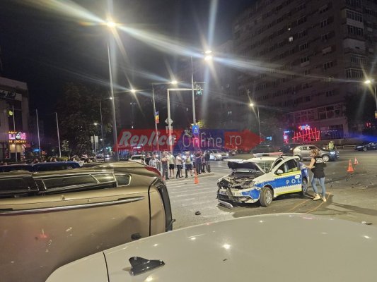 O autospecială de poliție, aflată în misiune, implicată într-un accident, la Casa de Cultură! Video