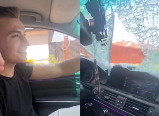 Viitor polițist, filmat în timp ce conduce cu parbrizul spart și cântă manele, după ce a lovit un pieton. Video