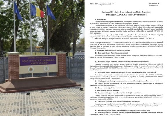 MApN cumpără băuturi alcoolice pentru UM din Mangalia. Nu lipsesc nici cocktail-urile din meniu
