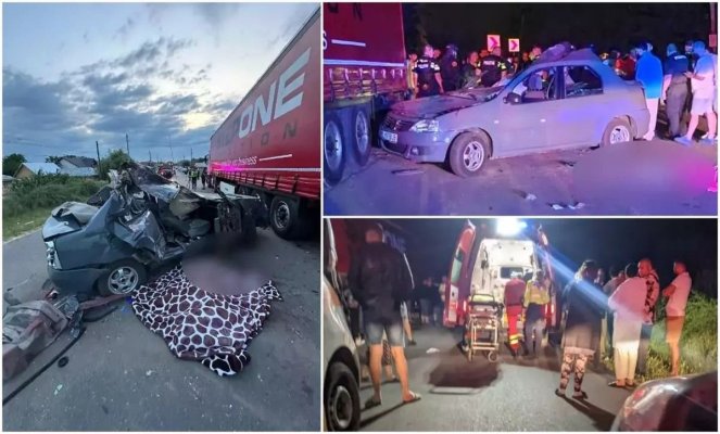 O fată și un băiat, de 18 și 21 de ani, și-au pierdut viața după ce mașina în care se aflau a fost zdrobită de un TIR