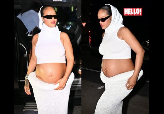 Rihanna, apariție fabuloasă cu burtica de gravidă la vedere și un look extravagant complet alb