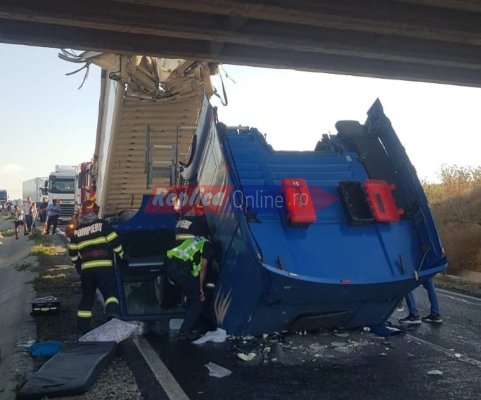 Un autocamion a lovit un cap de pod, în apropierea localității Sibioara. Șoferul este rănit grav