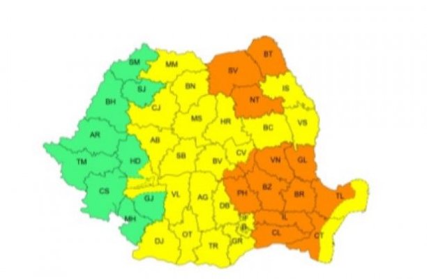 Atenție! Cod Galben și Portocaliu de ploi și vânt puternic până pe 18 iulie la ora 03.00