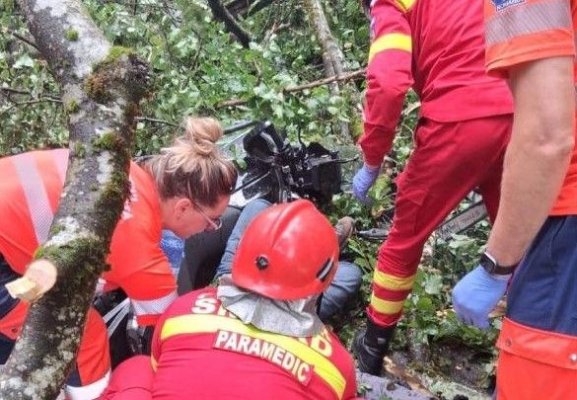 Un bărbat a fost spulberat de pe motocicletă de un copac prăbușit brusc pe șosea