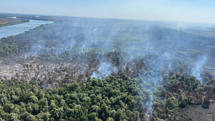 Pompierii continuă misiunea de stingere a incendiului de la Chilia Veche. Sunt afectate 70 ha pădure. Video