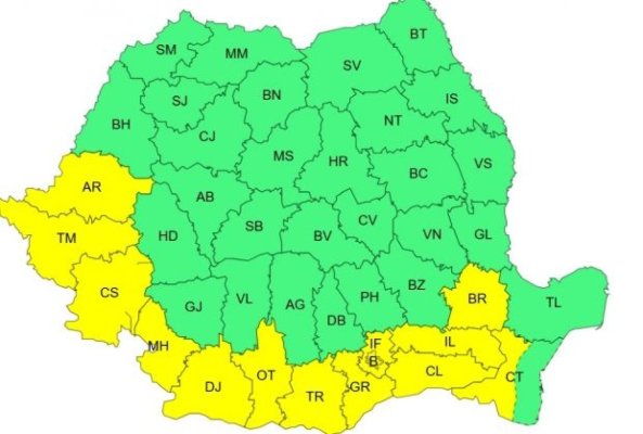 Alertă meteo - Cod galben de caniculă în mai multe județe, timp de două zile