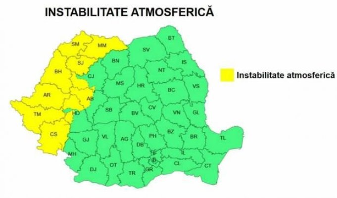 Cod galben de ploi și vijelii în zona de vest a țării