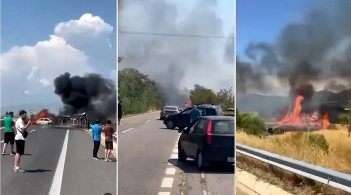 Tragedie pe autostradă! Trei persoane au ars de vii în mașină, după ce au fost lovite de un TIR. Video