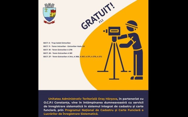 Primăria Hârșova oferă servicii gratuite de înregistrare în sistemul integrat de cadastru
