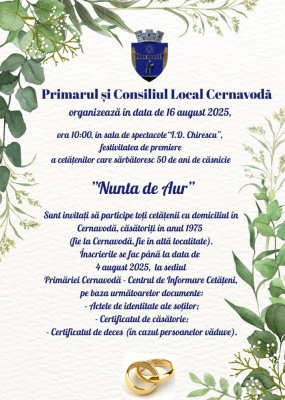 Cernavodă: Invitație la ”Nunta de aur 2025”