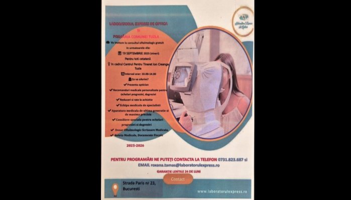 Primăria Tuzla anunță consultații oftalmologice gratuite pentru cetățeni