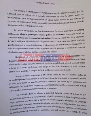 Dr. Daniel Bălașa, de la Spitalul Județean Constanța, este acuzat de bullying profesional, hărțuire psihologică și umilire publică