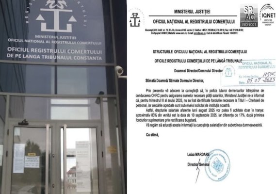 Haos la Registrul Comerțului: angajații au fost anunțați că nu mai sunt bani pentru salarii! 