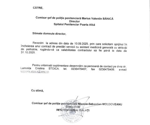 Penitenciarul Galați a rămas fără medici psihiatri și cere sprijinul Spitalului Penitenciar Poarta Albă 