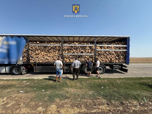 Un TIR încărcat cu material lemnos gonea în trombă în Topraisar! Șoferul, prins la volan cu mai multe nereguli 