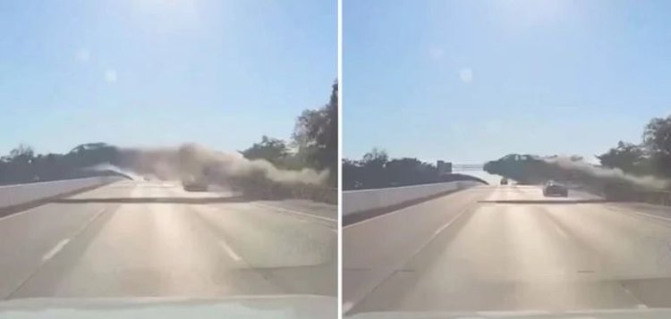 Momentul în care un bărbat zboară cu mașina peste șase benzi de autostradă, ca un meteor. Video