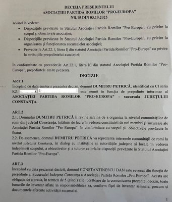 Dumitru Petrică este noul președintele al Asociației Partida Romilor Constanța 
