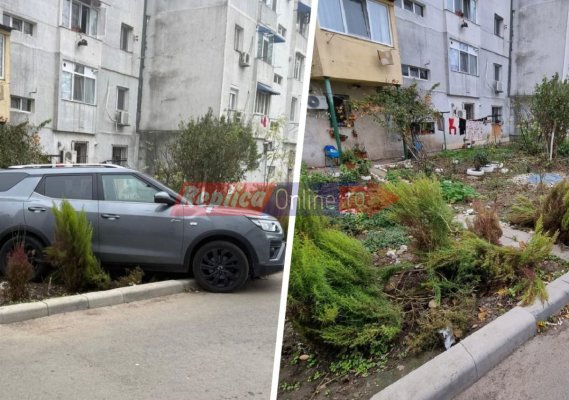 Un șofer certat cu simțul civic și-a parcat mașina în... grădina din spatele unui bloc de la CET. Video