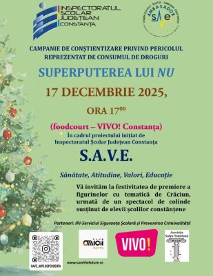 Elevii constănțeni desfășoară campania Superputerea lui NU în cadrul proiectului SAVE- Sănătate, Atitudine, Valori, Educație