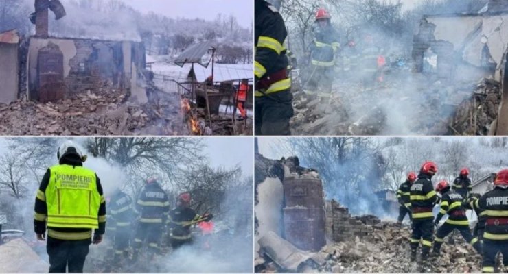 O casă din Vâlcea a ars în prima zi de Crăciun, vecinii spun că în imobil locuia o persoană în vârstă