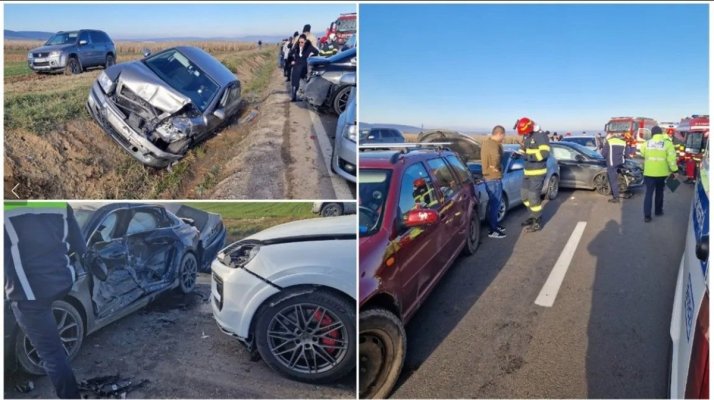 Carambol cu 7 mașini în județul Covasna. 17 victime, printre care și minori