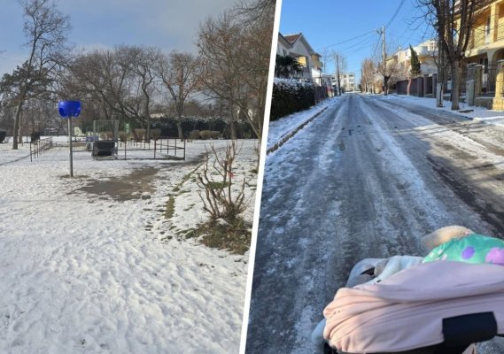 Atenție! Toate străzile din Eforie Sud... sunt acoperite de zăpadă și polei! Video