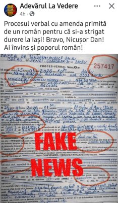 Jandarmeria Română atrage atenţia asupra unui proces-verbal falsificat cu AI care circulă pe internet