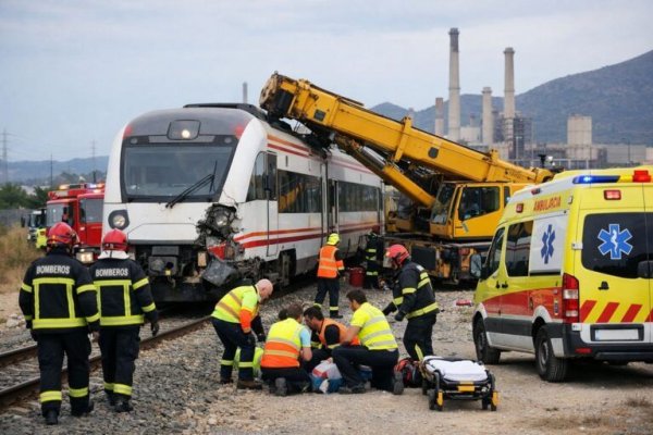 Mai mulți răniți, după ce un tren de navetiști s-a izbit de o macara de construcții, în Spania