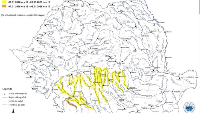 Cod portocaliu de inundații în două județe. Alte 10 județe, sub Cod galben