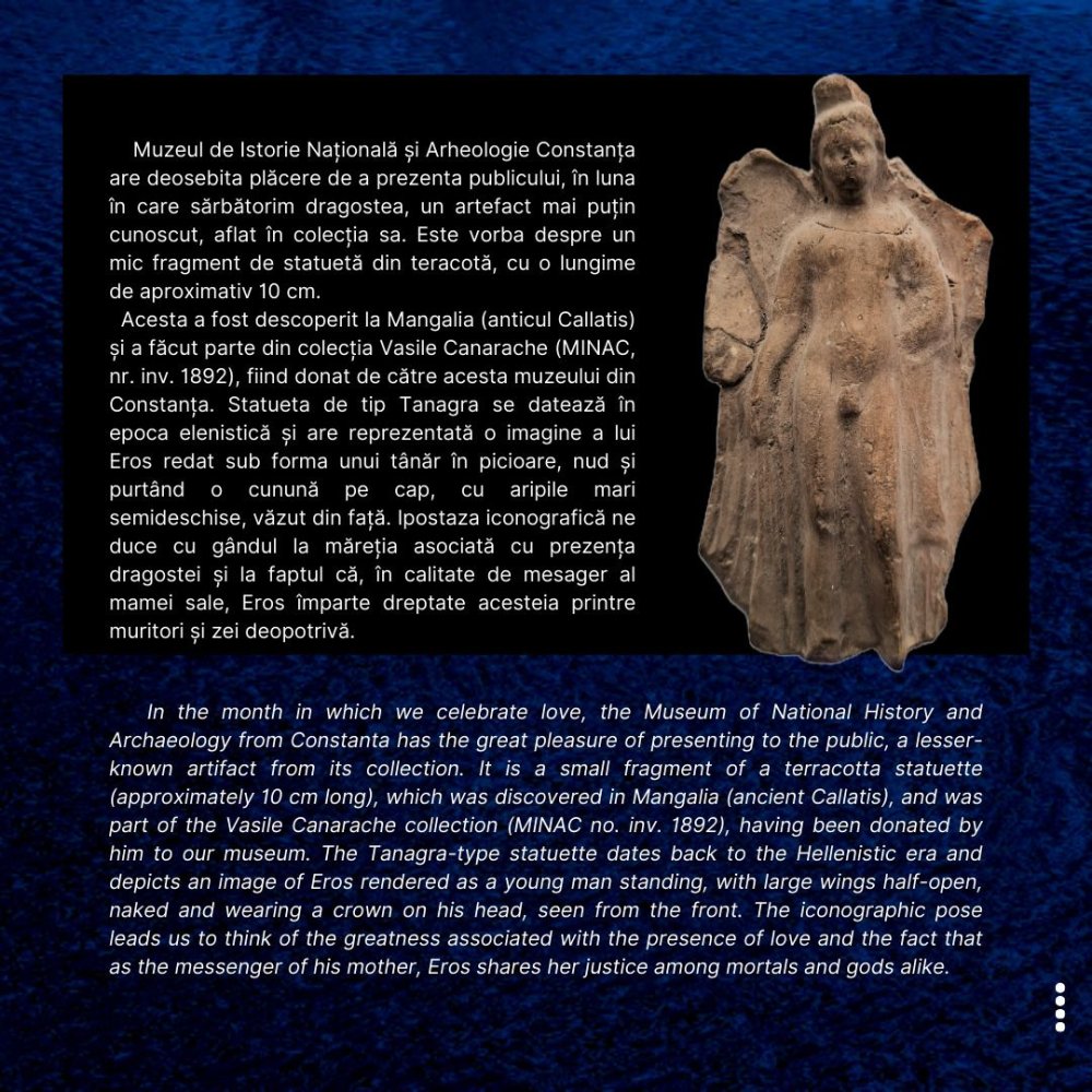 Exponatul lunii februarie 2026 la MINA Constanta. Eros arcasul si chinurile dragostei Exponatul lunii februarie 2026 la MINA Constanta. Eros arcasul si chinurile dragostei