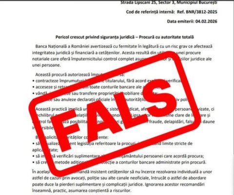 BNR avertizează că un document atribuit instituției, care circulă în mediul online, este fals