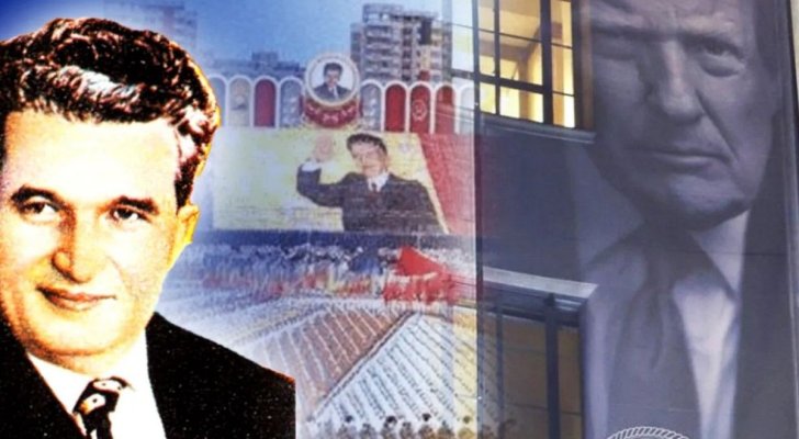 Jurnaliștii americani l-au comparat pe Trump cu Nicolae Ceaușescu după expunerea bannerului uriaș cu chipul său la Departamentul de Justiție