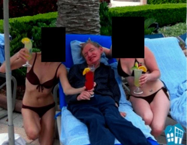Stephen Hawking, fotografiat alaturi de doua femei imbracate sumar, pe insula lui Epstein