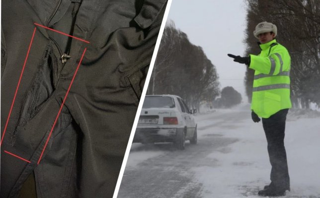 Pantalonii ... din dotare... ai unui polițist s-au rupt în timp ce acesta dirija traficul