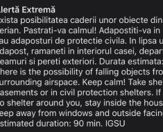 Mesaj RO-Alert, în nordul județului Tulcea: Există risc de cădere a unor obiecte din spațiul aerian
