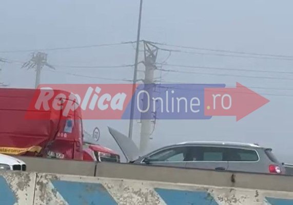 Accident cu 9 autoturisme implicate la iesirea de pe A4 spre Valu lui Traian. Video