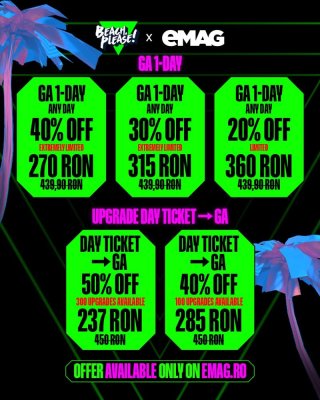 Bilete Beach, Please! cu până la 50% reducere, exclusiv pe eMAG, disponibile timp de 3 zile