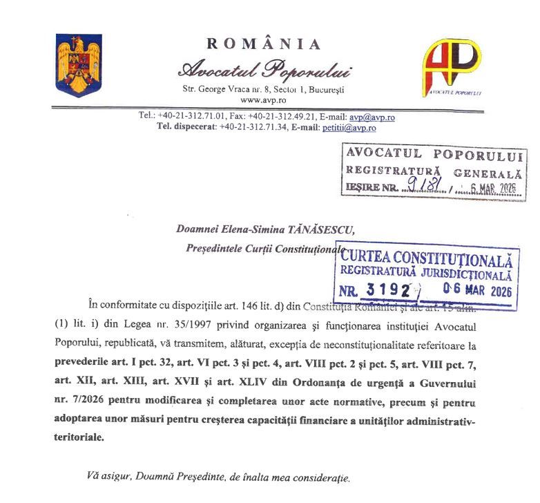 Avocatul Poporului a atacat la CCR ordonanta lui Bolojan privind reforma administratiei publice